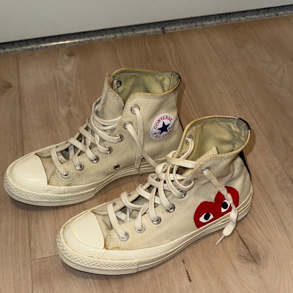 Converse Cream High-Tops with Red Heart